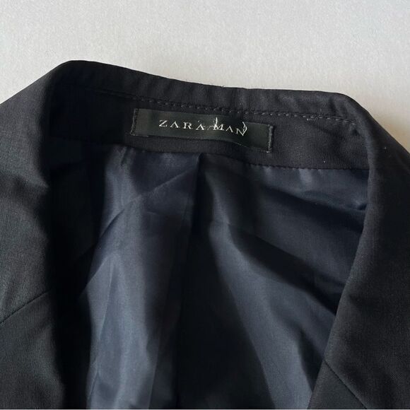 Zara Man Black Blazer Jacket Wool Blend Suit Sport Coat Single Button 38 EU 48 - Picture 7 of 10